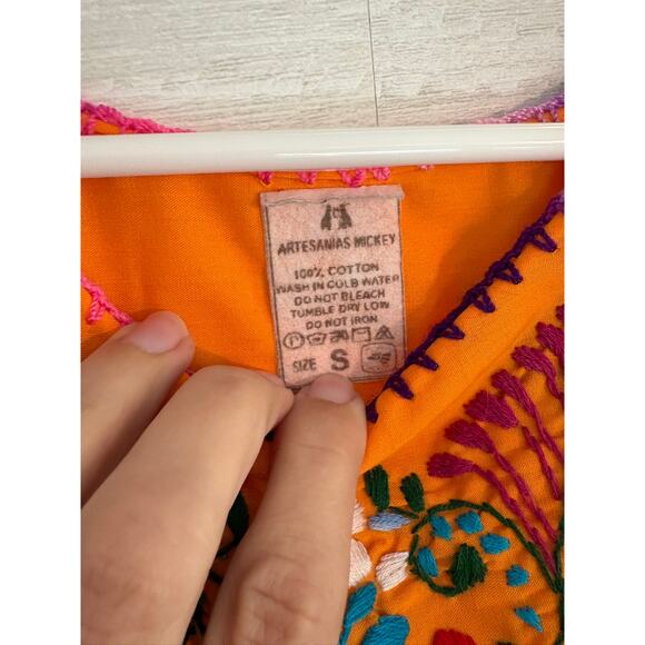 Vintage 70s Oaxacan Embroidered Floral Peasant Blouse Boho S - Picture 3 of 6